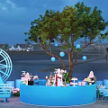 Top Outdoor Photo Check In Spot With Blue Circular Bar Decorative Tree Balloons And Desserts