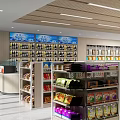 Modern Supermarket Interior With Organized Shelves And Various Grocery Products