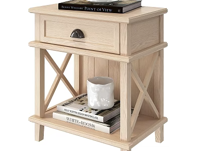 Natural Wood Storage Cabinet With Drawer Open Shelf And Books 3d model