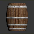 Wooden Barrel With Natural Wooden Texture And Silver Metal Hoops For Home Storage And Decor