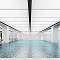 Modern Indoor Swimming Pool With Lounge Chairs And Bright Lighting