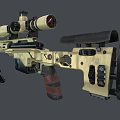Tan Tactical Rifle With High Power Scope Adjustable Tripod Ergonomic Grip And Magazine