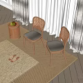 Comfortable Lounge Chairs With Rattan Backrest Wooden Frame Gray Cushion And Cozy Indoor Rug