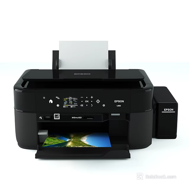 Black Epson Office Printer With Color Printing Control Panel And Ink System 3d model 