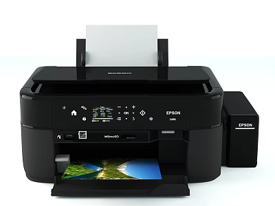 Black Epson Office Printer With Color Printing Control Panel And Ink System 3d model