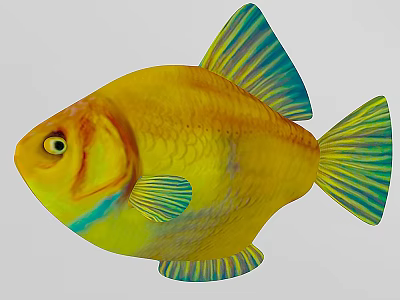 3D Modeled Yellow Fish With Green Fins Tail And Blue Highlights 3d model