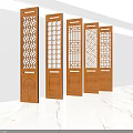 Wooden Room Dividers With Intricate Openwork Patterns For Interior Space Separation 3d model