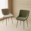 Grey Green Upholstered Dining Chairs With Black Slim Legs In Modern Light Wall Setting