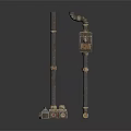 Rusty Metal Pipes Featuring Vertical And Curved Sections With Control Box And Valves 3d model