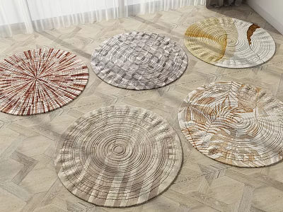 Round Rugs With Different Patterns And Colors In Living Room 3d model