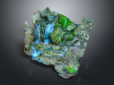 Garden Landscape Design With Rock Waterfall Green Vegetation And Flowing Stream 3d model