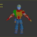 Cartoon Style Worker Character With Red Blue Clothing Yellow Hard Hat And Companion Creature