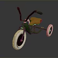 Kids Tricycle With Green Frame Black Handlebars Orange Seat And Large White Wheels