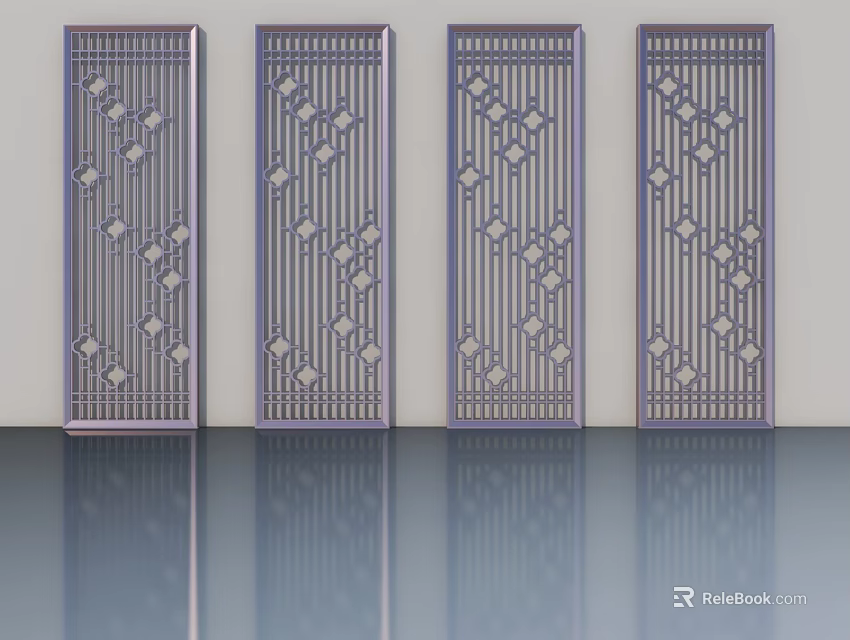 Modern Four Panel Hinged Doors With Intricate Geometric Laser Cut Patterns 3d model