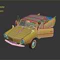 Yellow Vintage Convertible Car Model With Open Doors And White Wheels