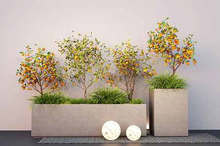 Flower Box Plant Combination Flower Box Lemon Tree Orange Tree 3d model