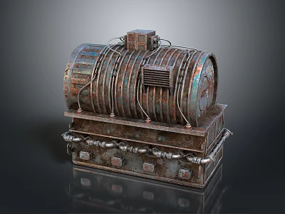 Industrial Machinery Equipment With Rustic Metal Cylinder Pipes And Control Panel 3d model