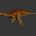Orange Red Dinosaur 3D Model With Spotted Skin Standing On Reflective Surface Against Gray Background