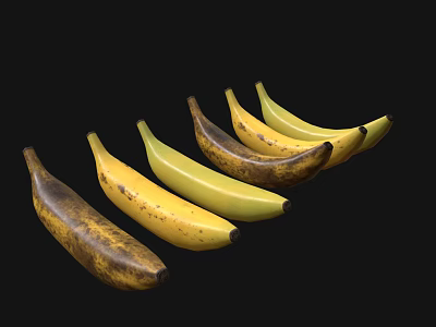 Ripe and Unripe Bananas with Brown Spots Arranged on Black Background 3d model