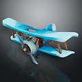 Vintage Blue Biplane With Wooden Struts Propeller And Detailed Side View Design