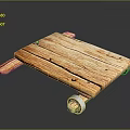 Natural Wooden Tray Cart With Rolling Wheels And Smooth Surface Finish 3d model