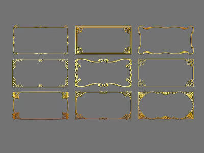 Golden Decorative Photo Frames With Various Ornate Designs On Grey Background 3d model