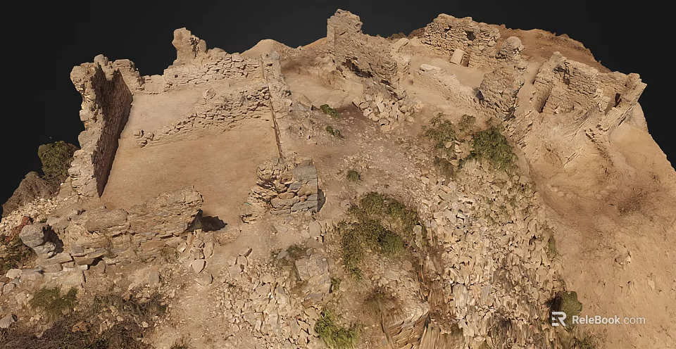 Ancient Historical Ruins Featuring Stone Walls Dirt Ground And Scattered Vegetation 3d model 