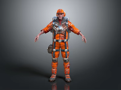 Orange Safety Protective Suit With Helmet And Backpack For Daily Use 3d model