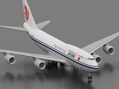 Air China Large Passenger Airplane With Red Logo White Body And Four Engines 3d model