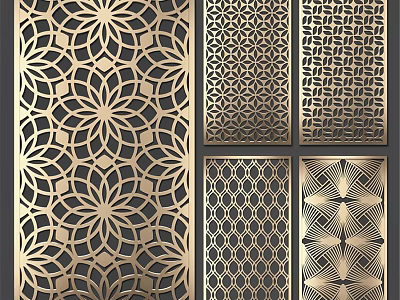 Intricate Laser Cut Metal Wall Decor With Gold Floral And Geometric Patterns 3d model