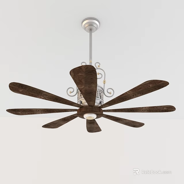 Ceiling Fan With Wooden Blades Decorative Design Built In Light And Air Cooling 3d model 