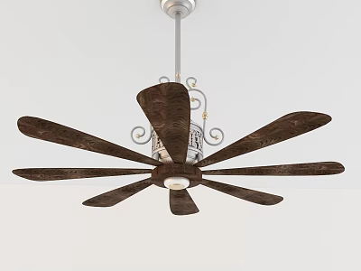 Ceiling Fan With Wooden Blades Decorative Design Built In Light And Air Cooling 3d model