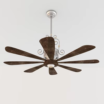 Ceiling Fan With Wooden Blades Decorative Design Built In Light And Air Cooling 3d model