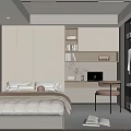 Tatami Bedroom Study Table and Chair Wardrobe Display Cabinet Bookcase Carpet Fabric Bed Computer 3d model