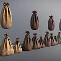 Household Cloth Bags In Various Colors And Different Sizes Arranged In Rows