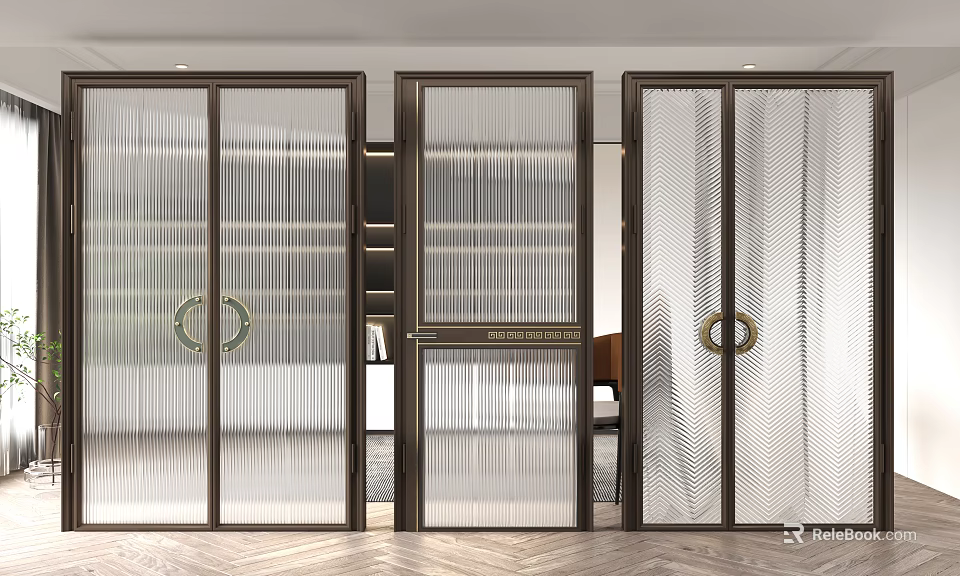 Modern Sliding Glass Doors With Metal Frame For Home Interior Partition 3d model 