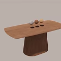 Modern Wooden Dining Table With Round Base And Three Decorative Balls On Tabletop 3d model