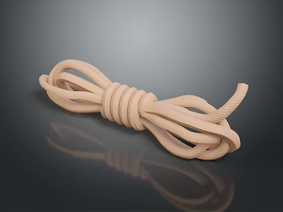 Beige Coiled Rope as Daily Living Essential on Black Smooth Surface with Reflection 3d model