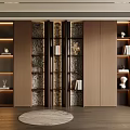 Modern Bookcase Interior Design With Glass Shelves LED Lighting And Decorative Items