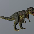 3D Rendered Dinosaur Model Standing Pose With Open Mouth Green Red Skin Against Gray Background