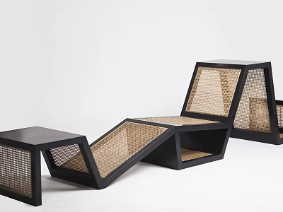 Modern Geometric Rattan Chair With Black Frame And Unique Structure Design 3d model