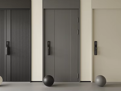 Modern Security Doors With Vertical Ribbed Design And Black Handles In Black Grey Beige 3d model
