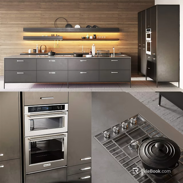 Modern Kitchen Interior With Sleek Cabinets Oven Cooktop Countertop And Lighting 3d model 