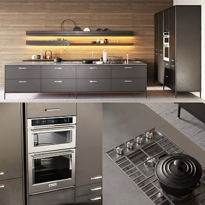 Modern Kitchen Interior With Sleek Cabinets Oven Cooktop Countertop And Lighting 3d model