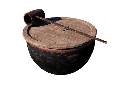 Chinese Old Water Jar Water Jar Old Object Garden Water Jar Wooden Spoon Rice Jar 3d model