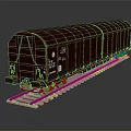 Dark Red Railway Train Car Standing on Railway Track with Metal Wheels
