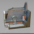 Detailed Architectural Model With Tiled Sloped Roof Arched Window And Brick Walls