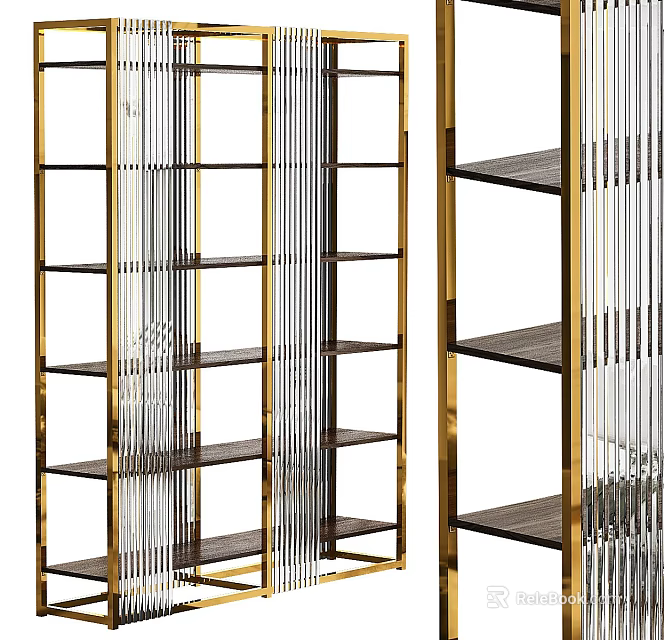 Elegant Modern Display Shelves With Gold Metal Frame And Multi Layer Open Design Structure 3d model 
