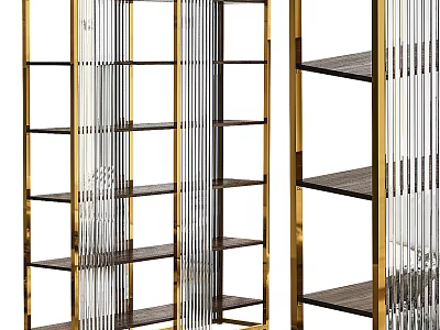 Elegant Modern Display Shelves With Gold Metal Frame And Multi Layer Open Design Structure 3d model