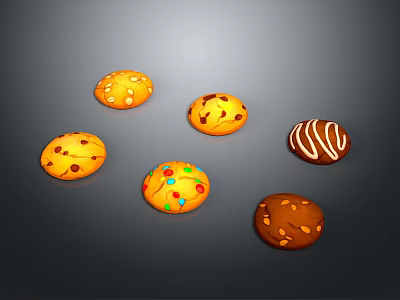 Different Types of Decorated Cookies With Various Toppings On Gray Background 3d model